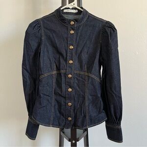Zimmermann Dark Blue Denim Jacket Blouse with Gold Buttons